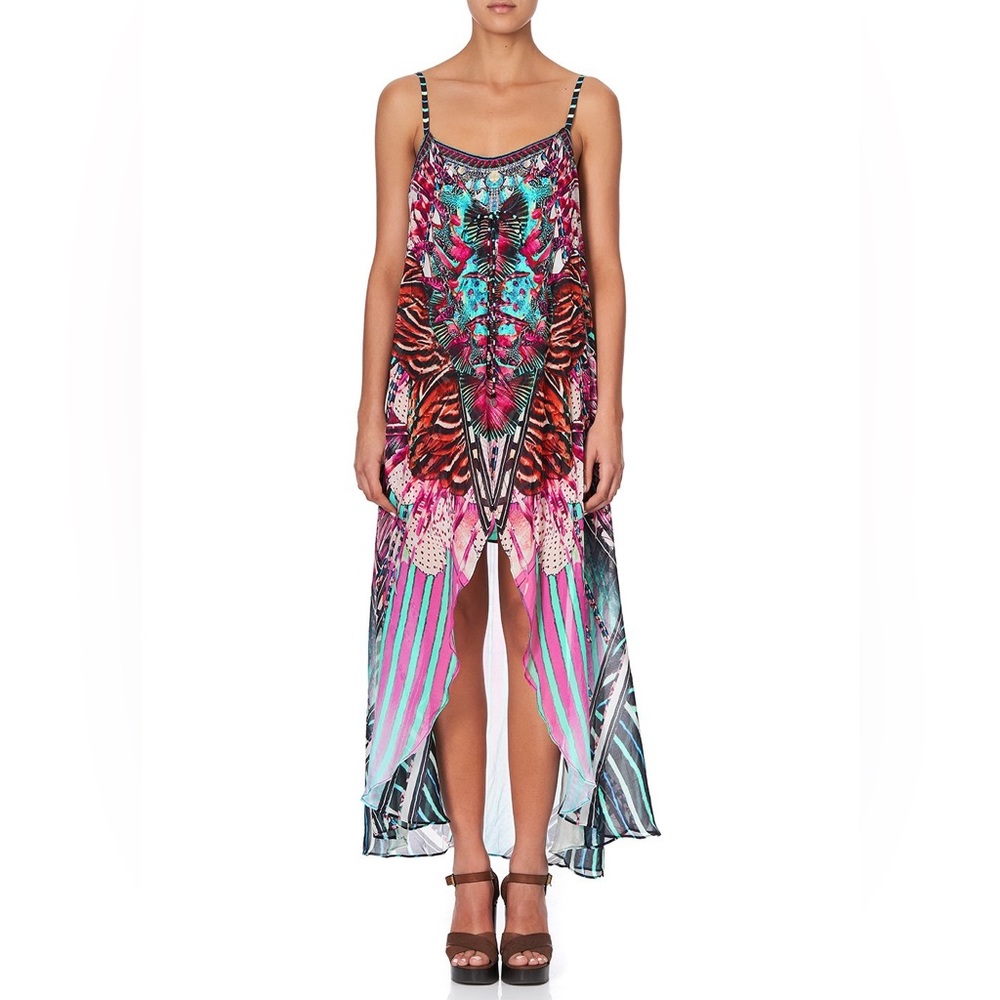 Camilla Turquoise Pink Multicolor Printed Maxi Slip Dress